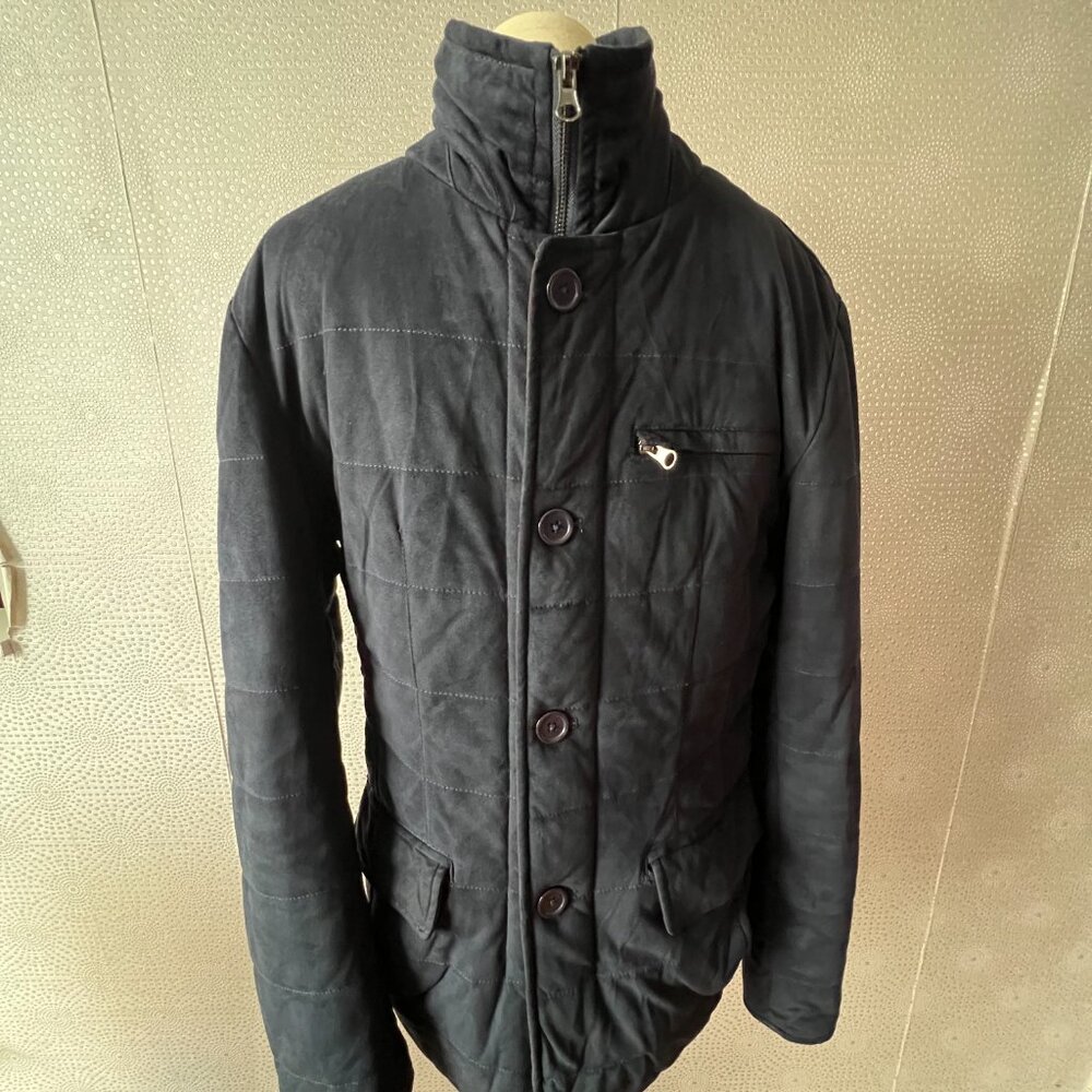 Black Brown 1826 Mens Navy Full Zip Quilted Puffer Jacket Size Medium